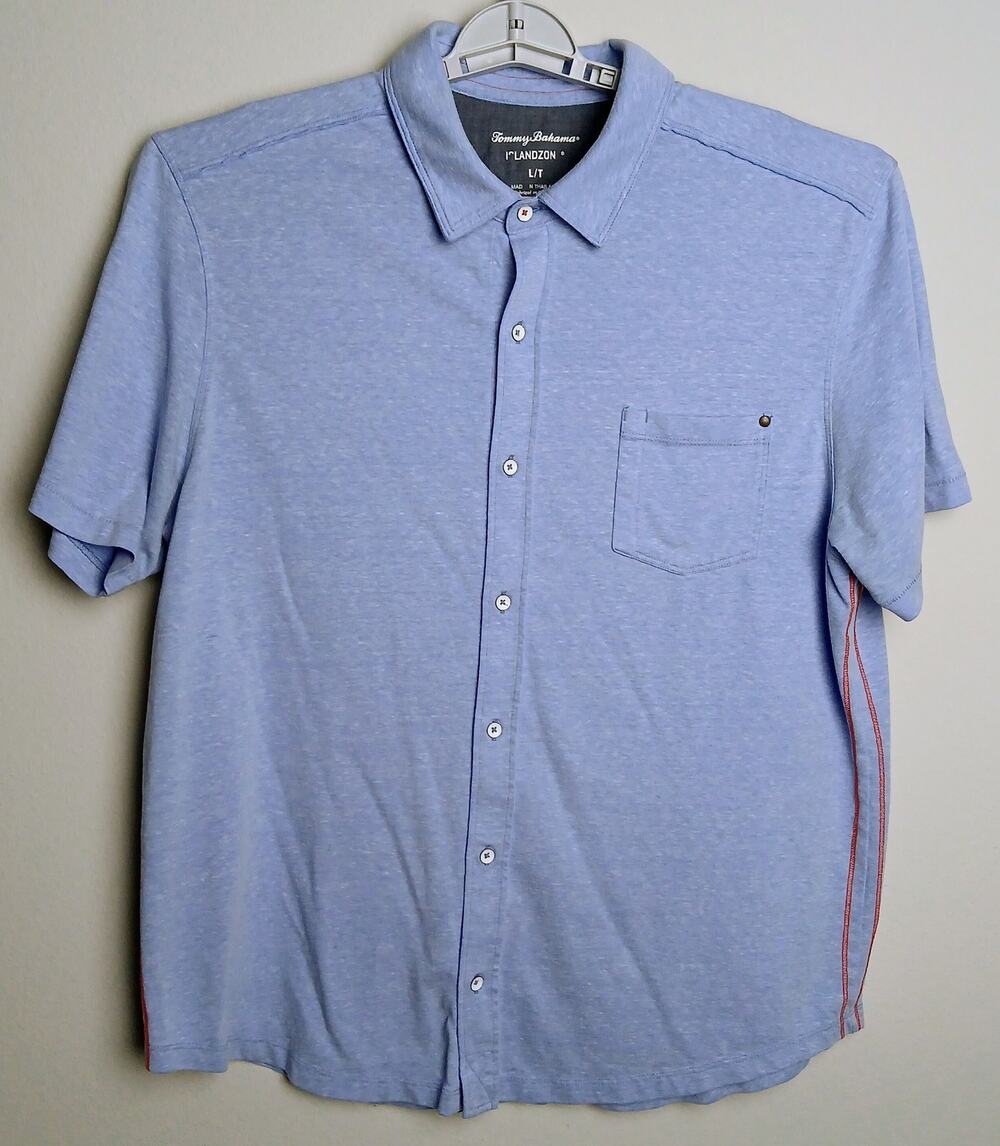 Tommy Bahama IslandZone Mens Large Shirt Blue Performance Button Up Rail Time